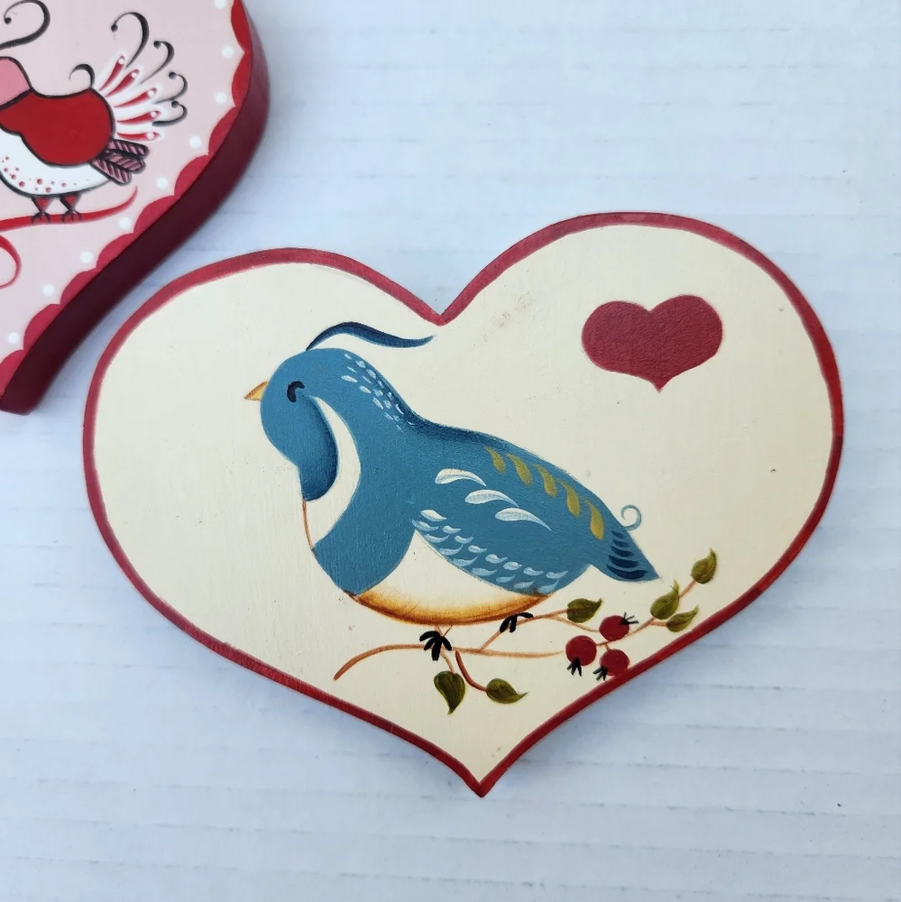 Folk Art Decor Hearts + Felt Cat Plush  Handmade Valentine Wall Hanging Set